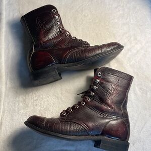 Women's Burgundy Leather vintage Heeled Boots
